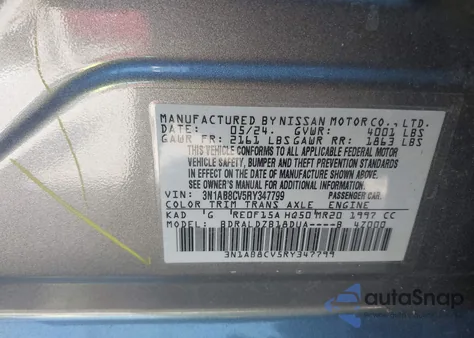 2024 Nissan Sentra Sv z USA, uszkodzony, nr VIN 3N1AB8CV5RY347799